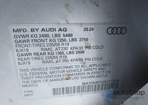 2024 Audi Q5 Prestige 45 Tfsi S Line Quattro S Tronic from USA, damaged, VIN WA1FAAFY2R2111526